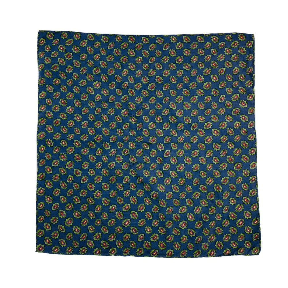Ralph Lauren Purple Label Blue Green Paisley Silk Handkerchief 17x17 Italy